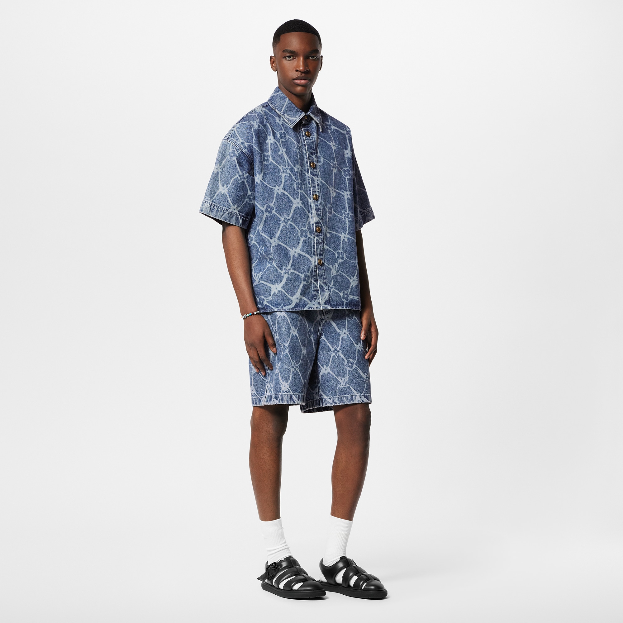 Monogram Printed Short-Sleeved Denim Shirt - Ready-to-Wear | LOUIS